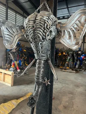 36 Elephant Head Inspired Recycled Metal Sculpture