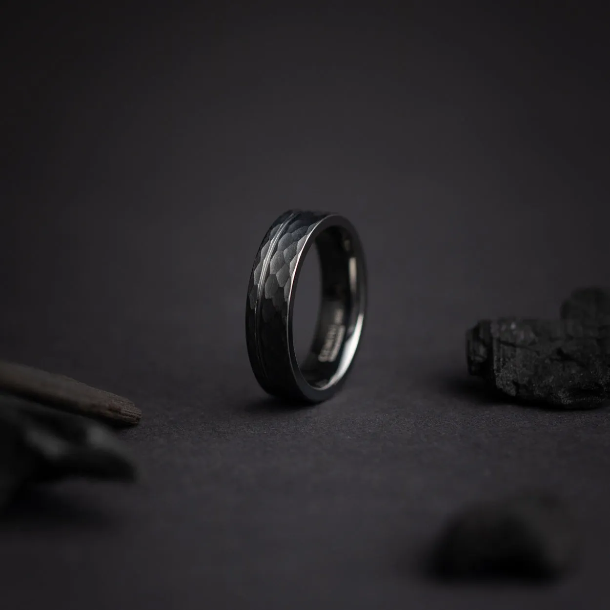 6mm Faceted full Titanium ring with black finish