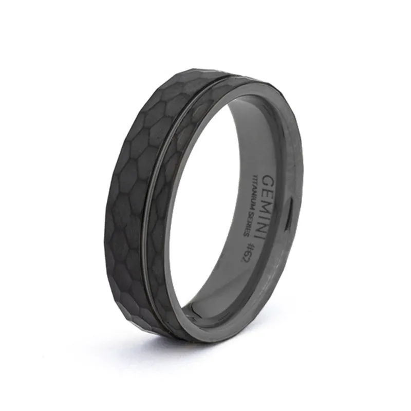 6mm Faceted full Titanium ring with black finish