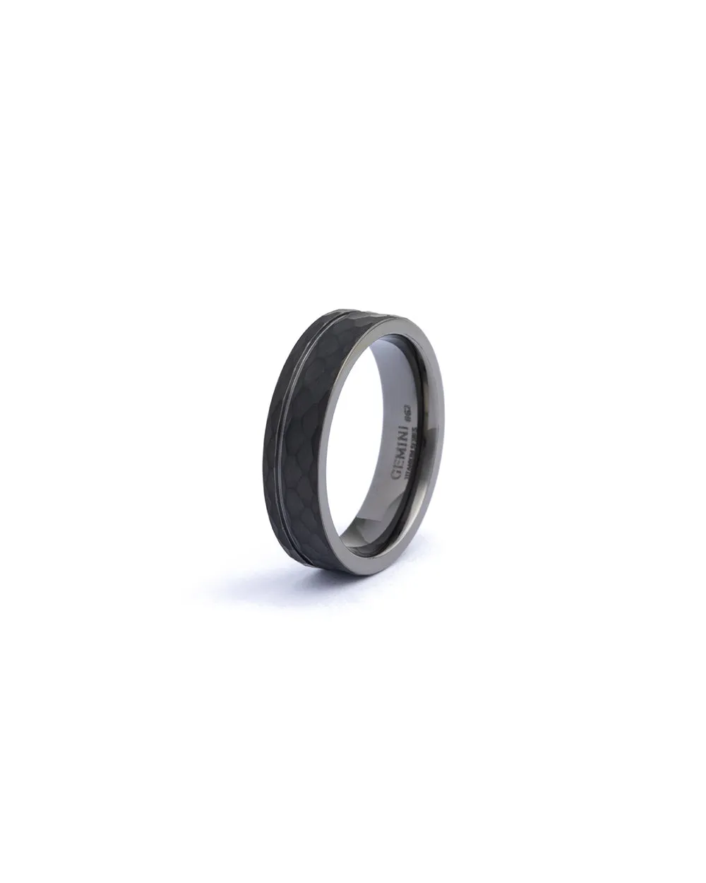 6mm Faceted full Titanium ring with black finish