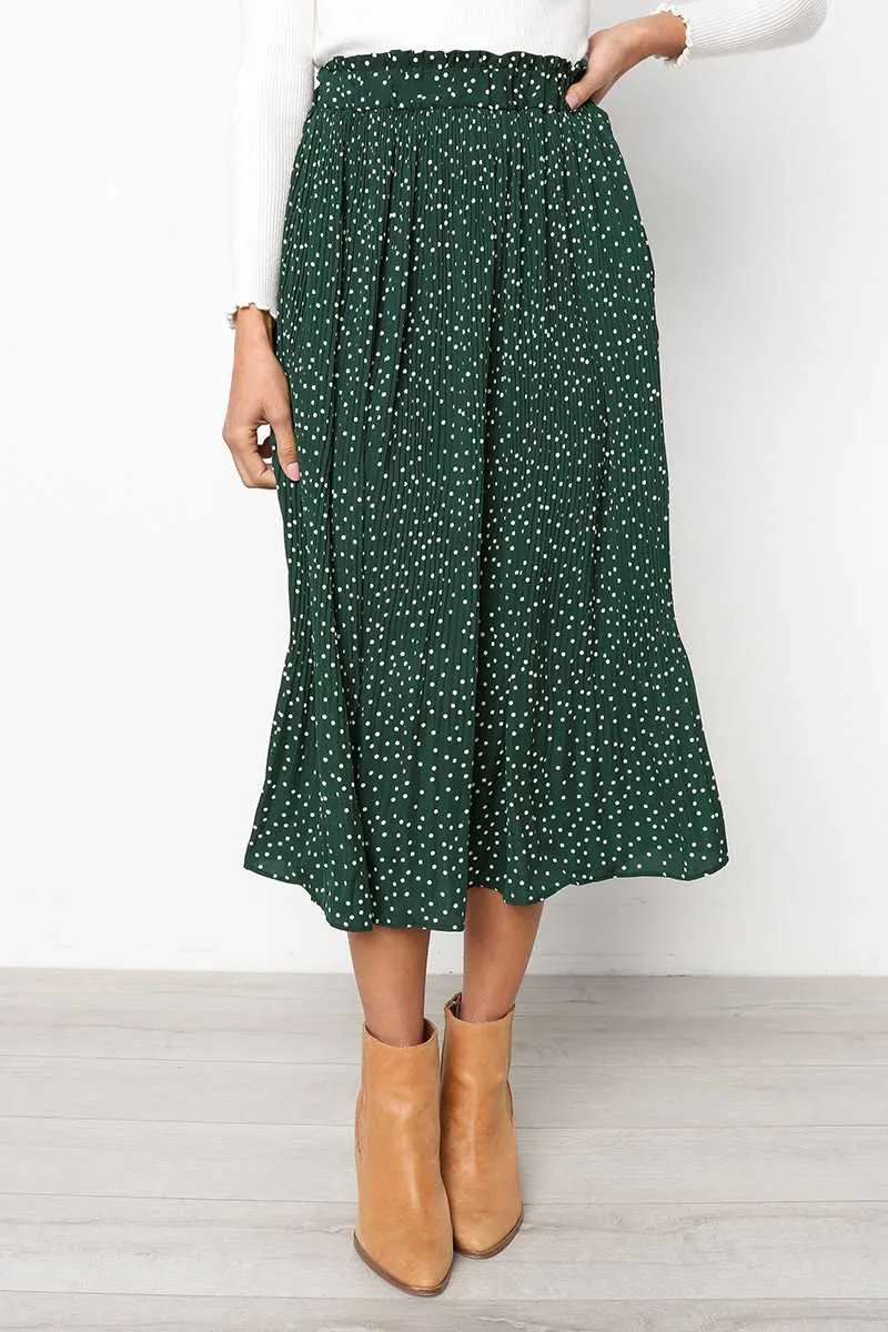 90s Fashion Retro Elastic Waist Paisley Ruffle Midi Skirt