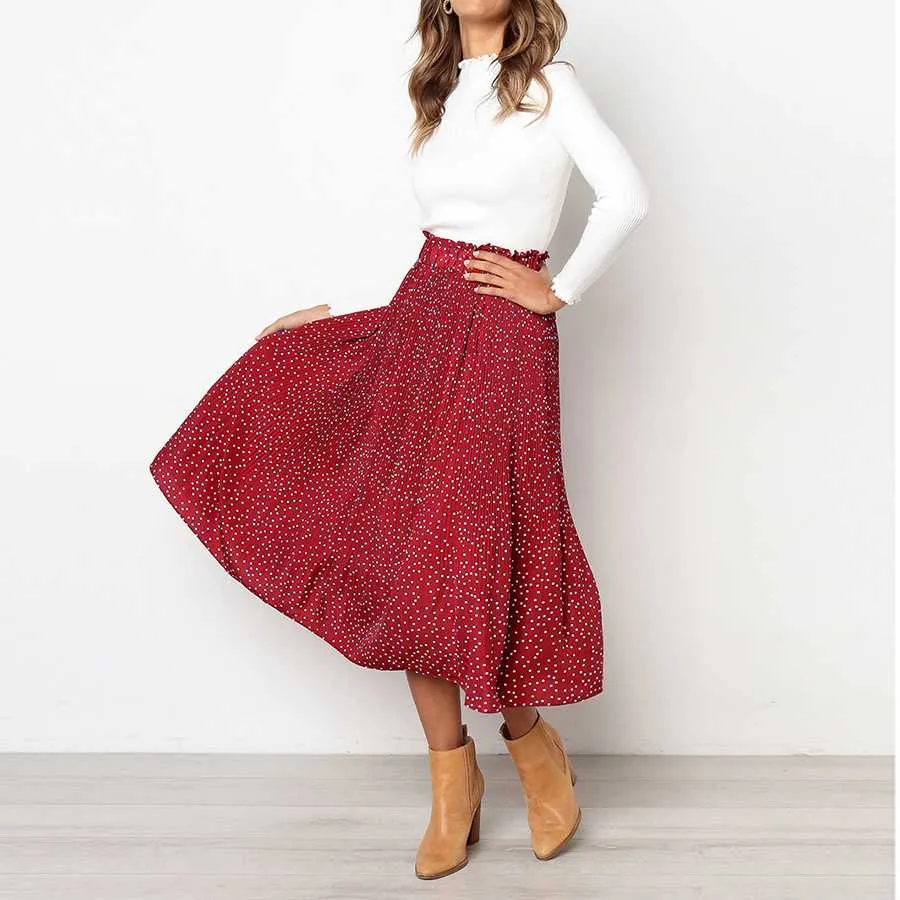 90s Fashion Retro Elastic Waist Paisley Ruffle Midi Skirt