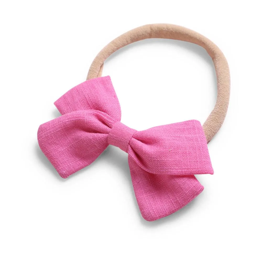 Baby Linen Bow Headband — Fuchsia