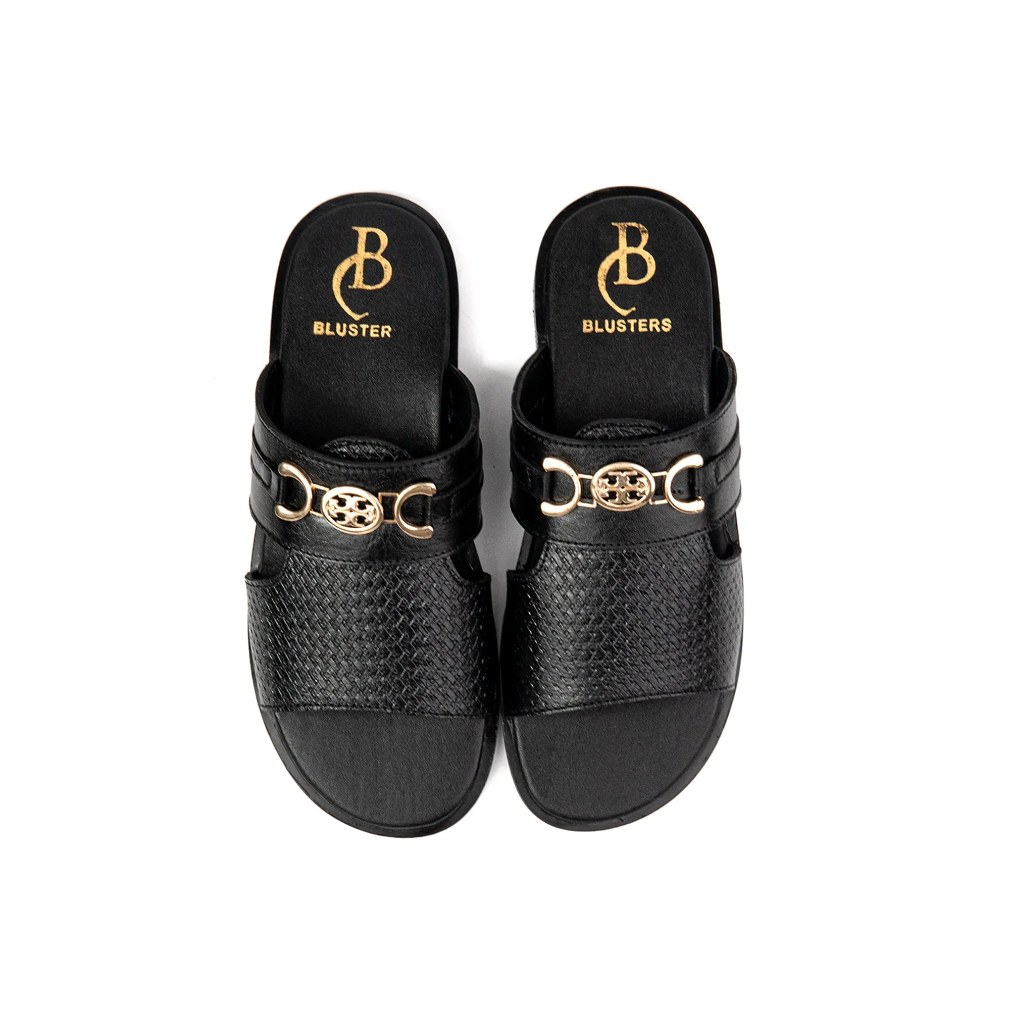 Black Dual Buckled Premium Leather Slippers