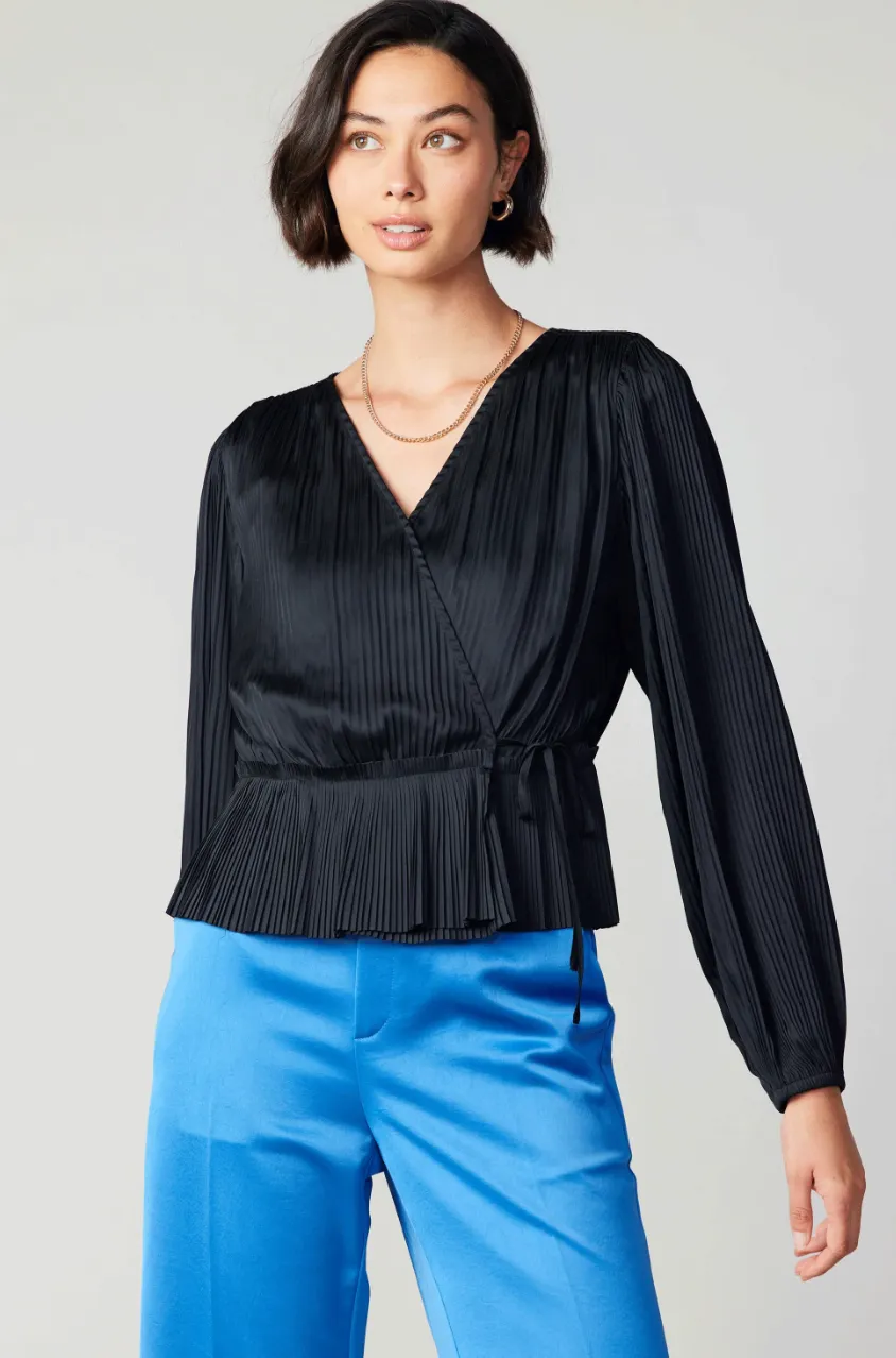 Black Pleated Wrap Top