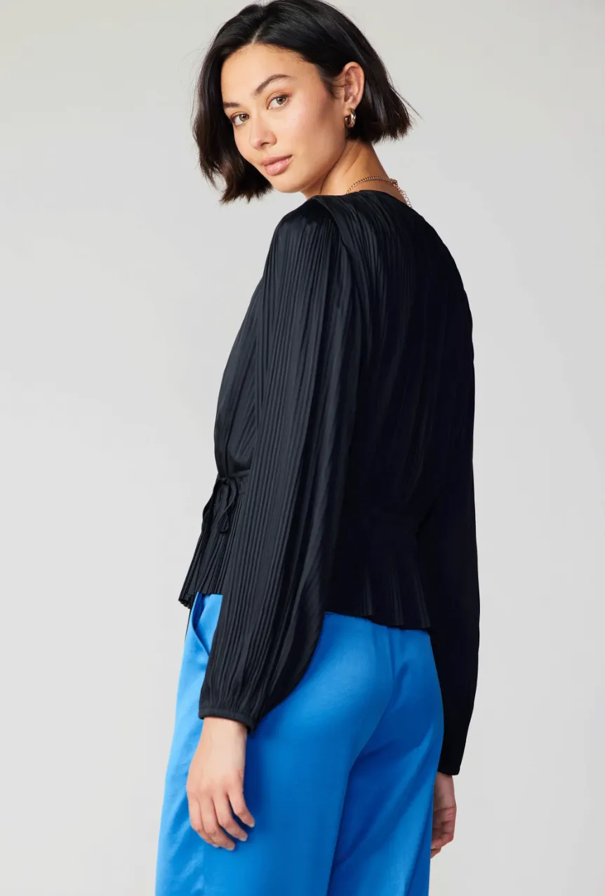 Black Pleated Wrap Top