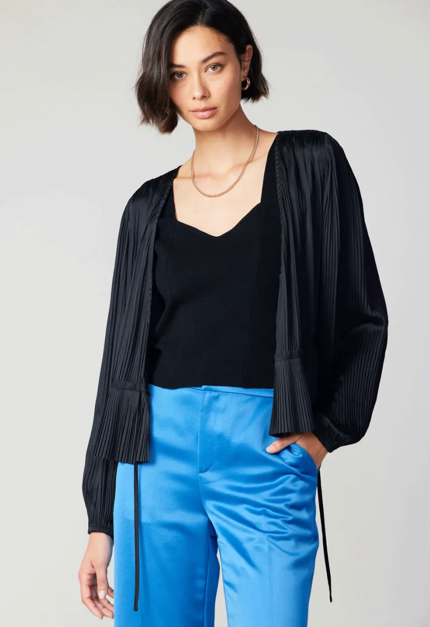 Black Pleated Wrap Top