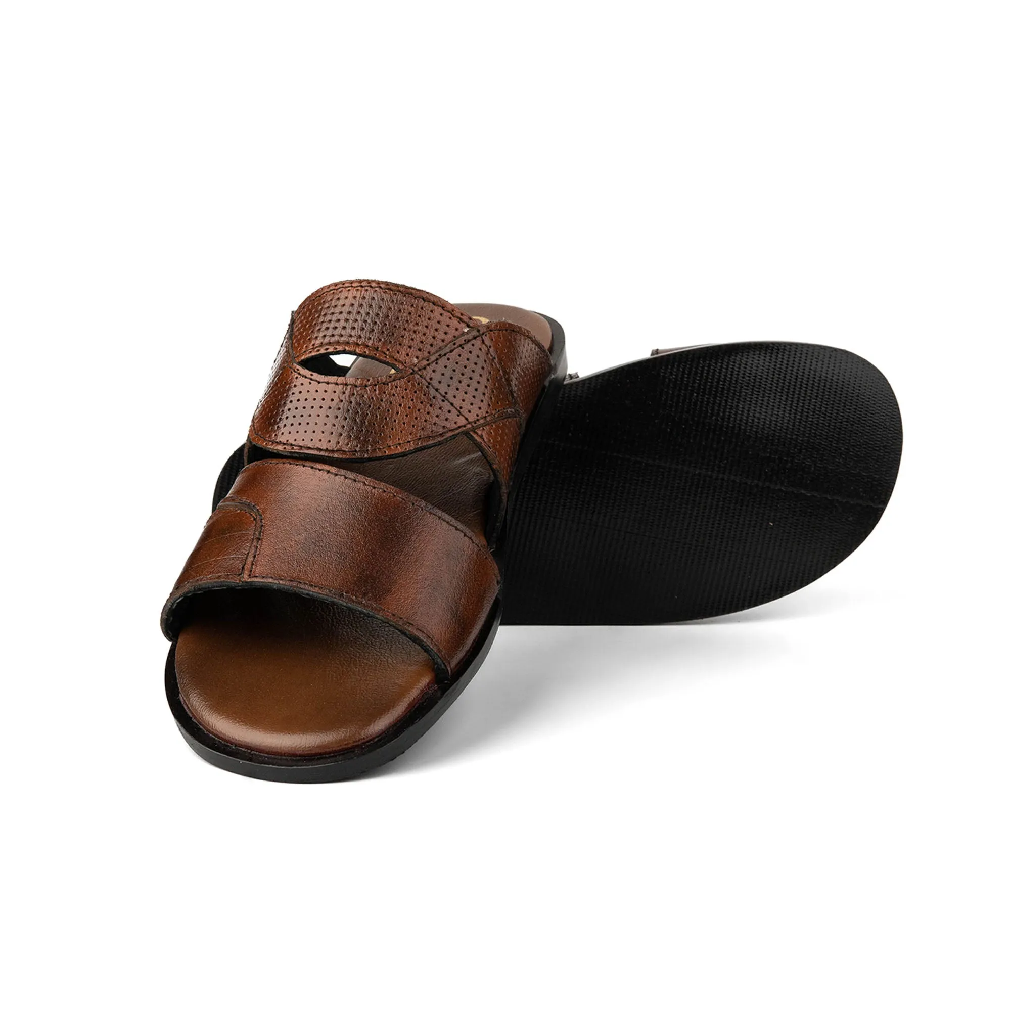 Brown Engraved Premium Leather Slippers