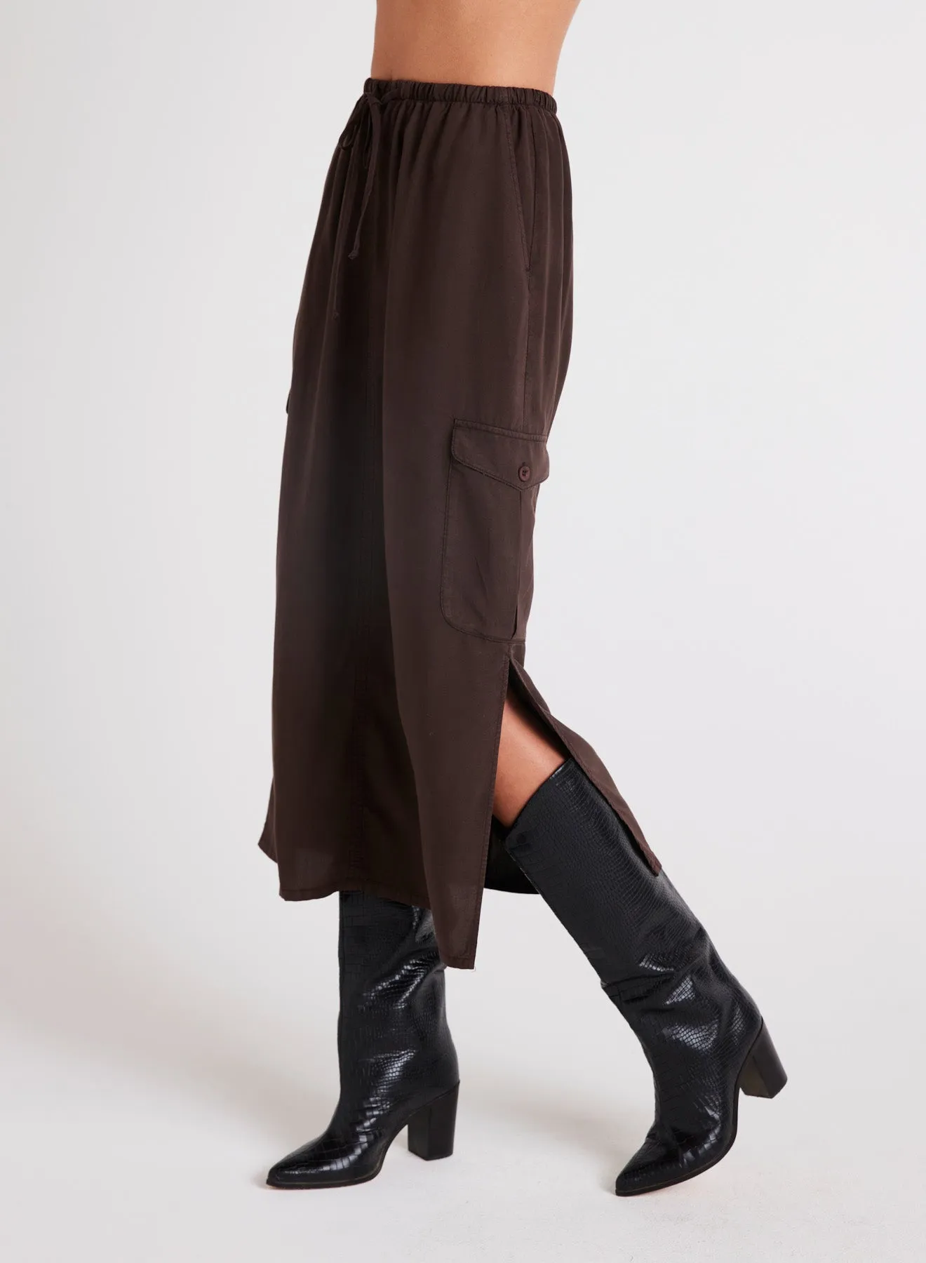 Cargo Midi Skirt - Chestnut Brown