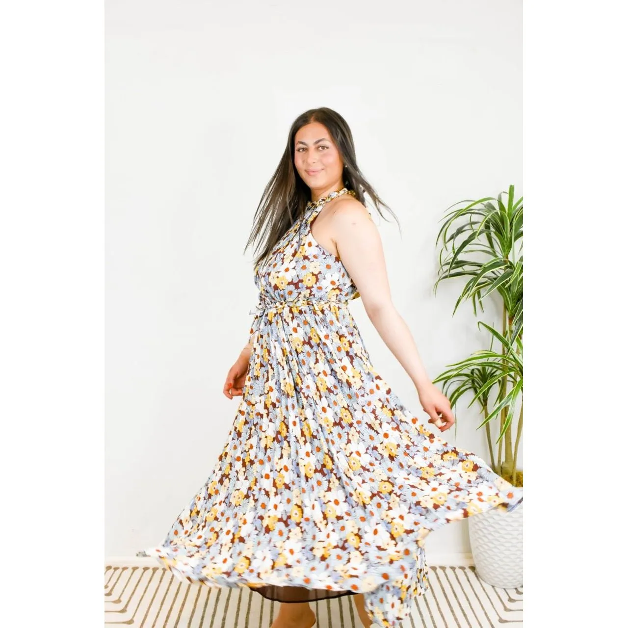 Flower Print Pleated Dress