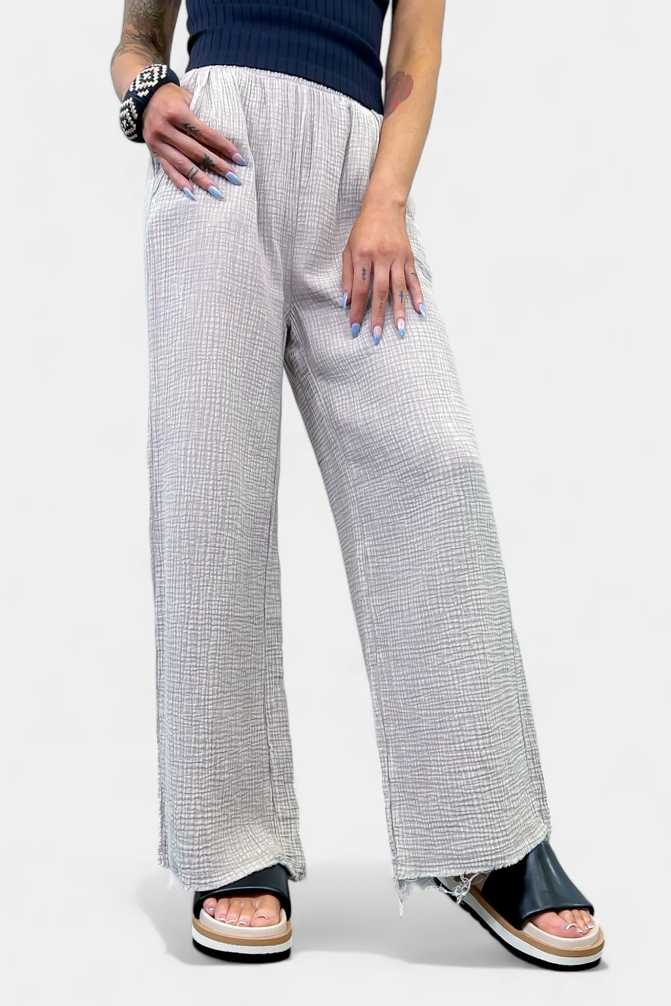 Gauze Elastic Waist Pants