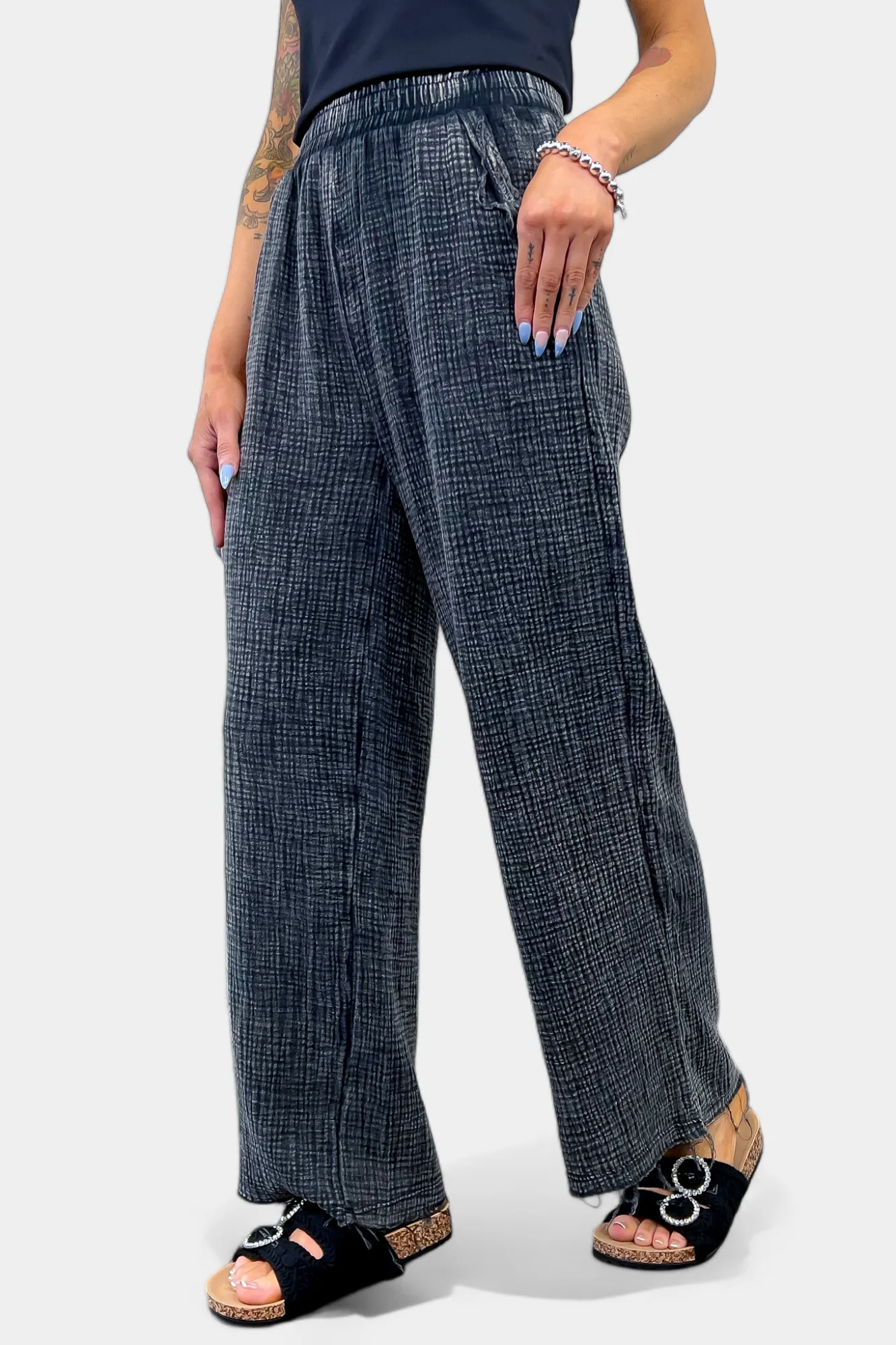 Gauze Elastic Waist Pants