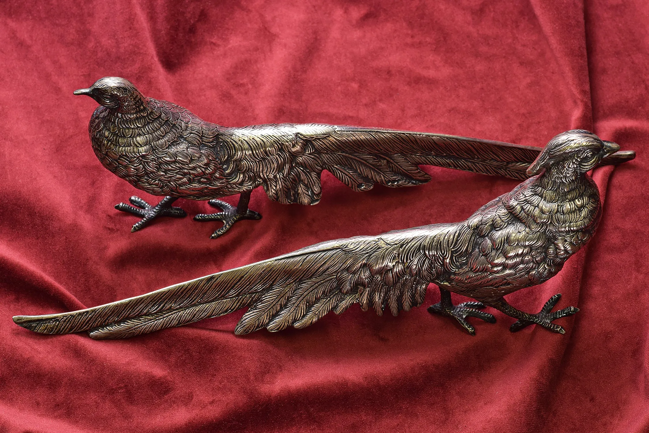 IF & SON Pair of Vintage Spanish Sterling Silver Pheasant Bird Large Figurines