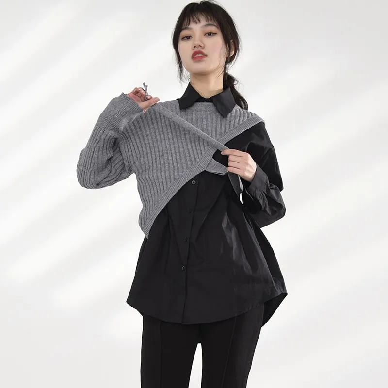 Manami Knitted Long Sleeve Irregular Shirt - Gray