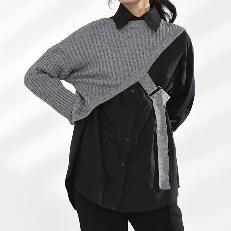 Manami Knitted Long Sleeve Irregular Shirt - Gray