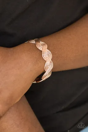 Paparazzi Bracelet ~ Braided Brilliance - Rose Gold Cuff Bracelet