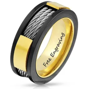 Personalized Engraved Men's Cable Inlay Wedding Ring - Handwriting Ring