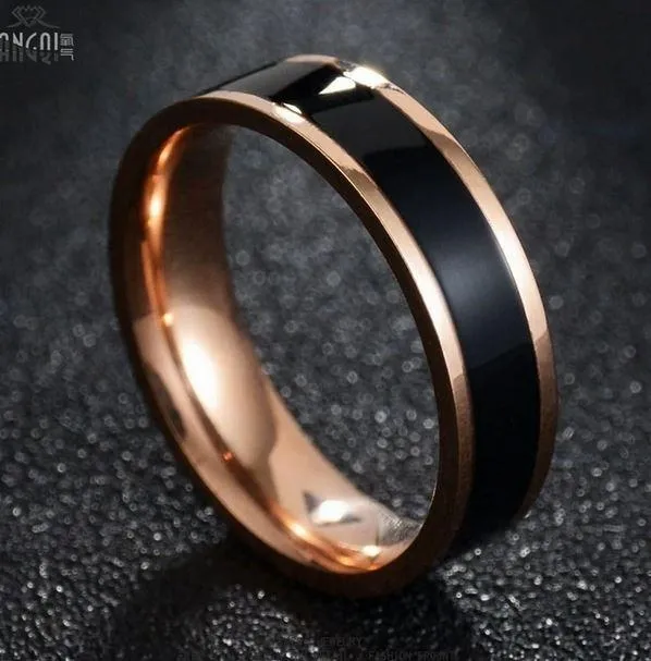 Personalized Men's Promise Ring - Rose Gold and Ceramic Inlay