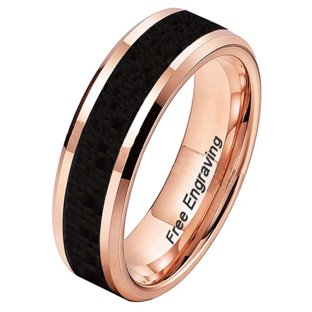 Personalized Men's Promise Ring - Rose Gold and Ceramic Inlay