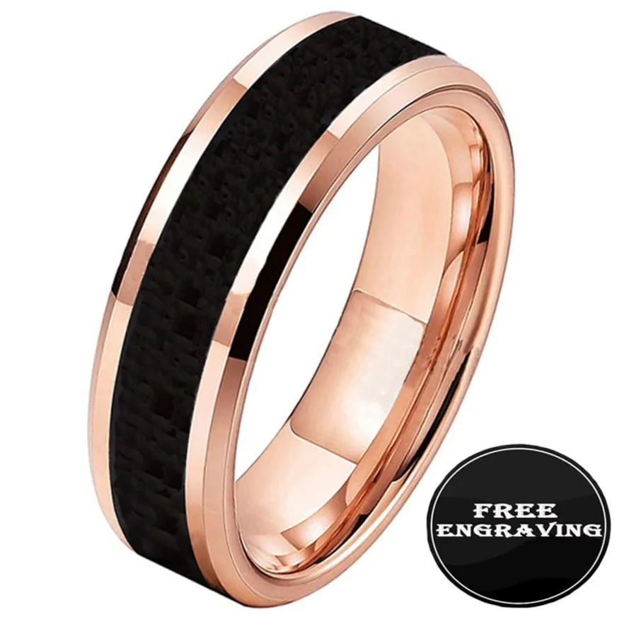 Personalized Men's Promise Ring - Rose Gold and Ceramic Inlay