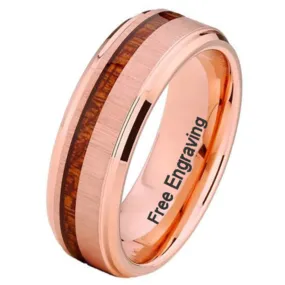 Personalized Men's Rose Gold Promise Ring - Koa Wood Inlay