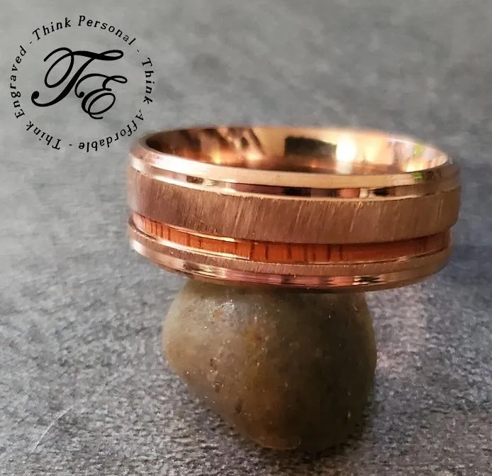 Personalized Men's Rose Gold Promise Ring - Koa Wood Inlay