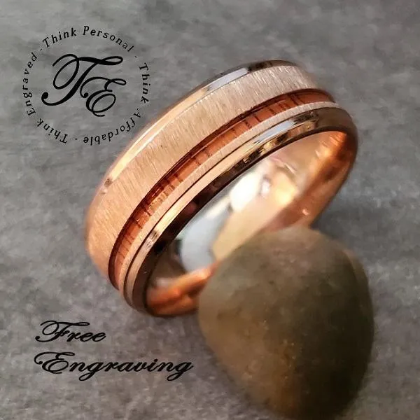 Personalized Men's Rose Gold Promise Ring - Koa Wood Inlay