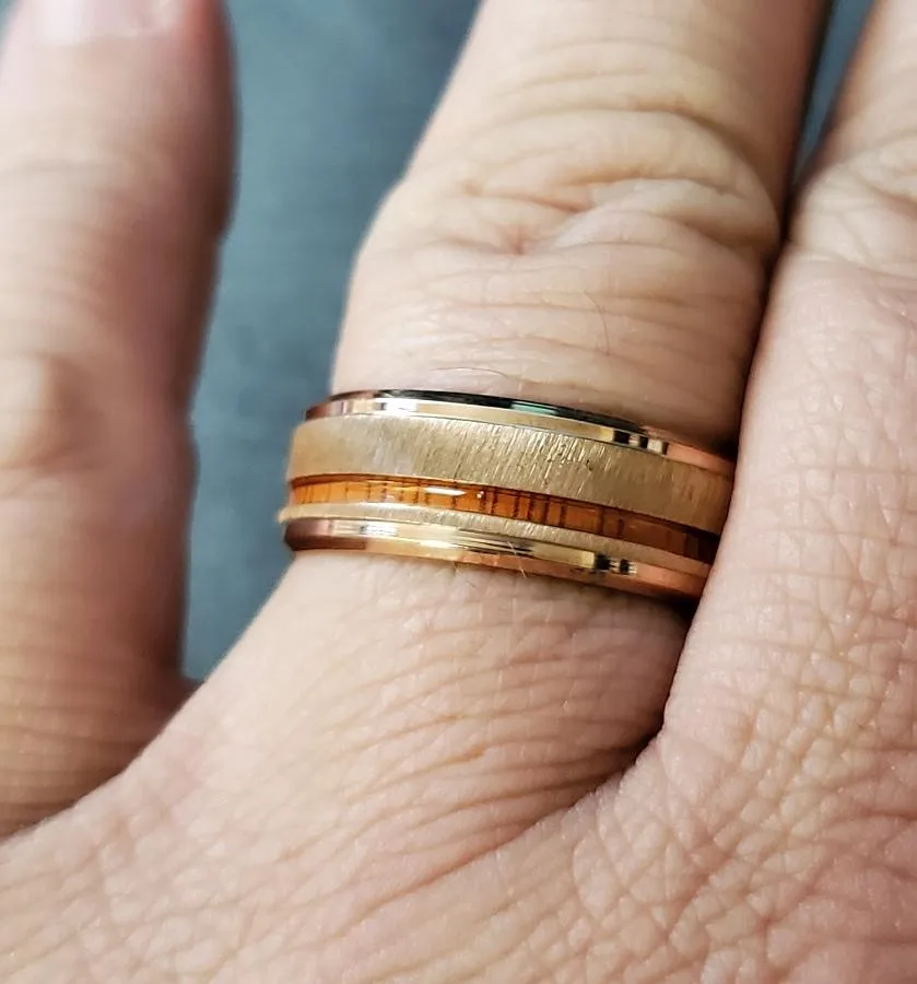 Personalized Men's Rose Gold Promise Ring - Koa Wood Inlay