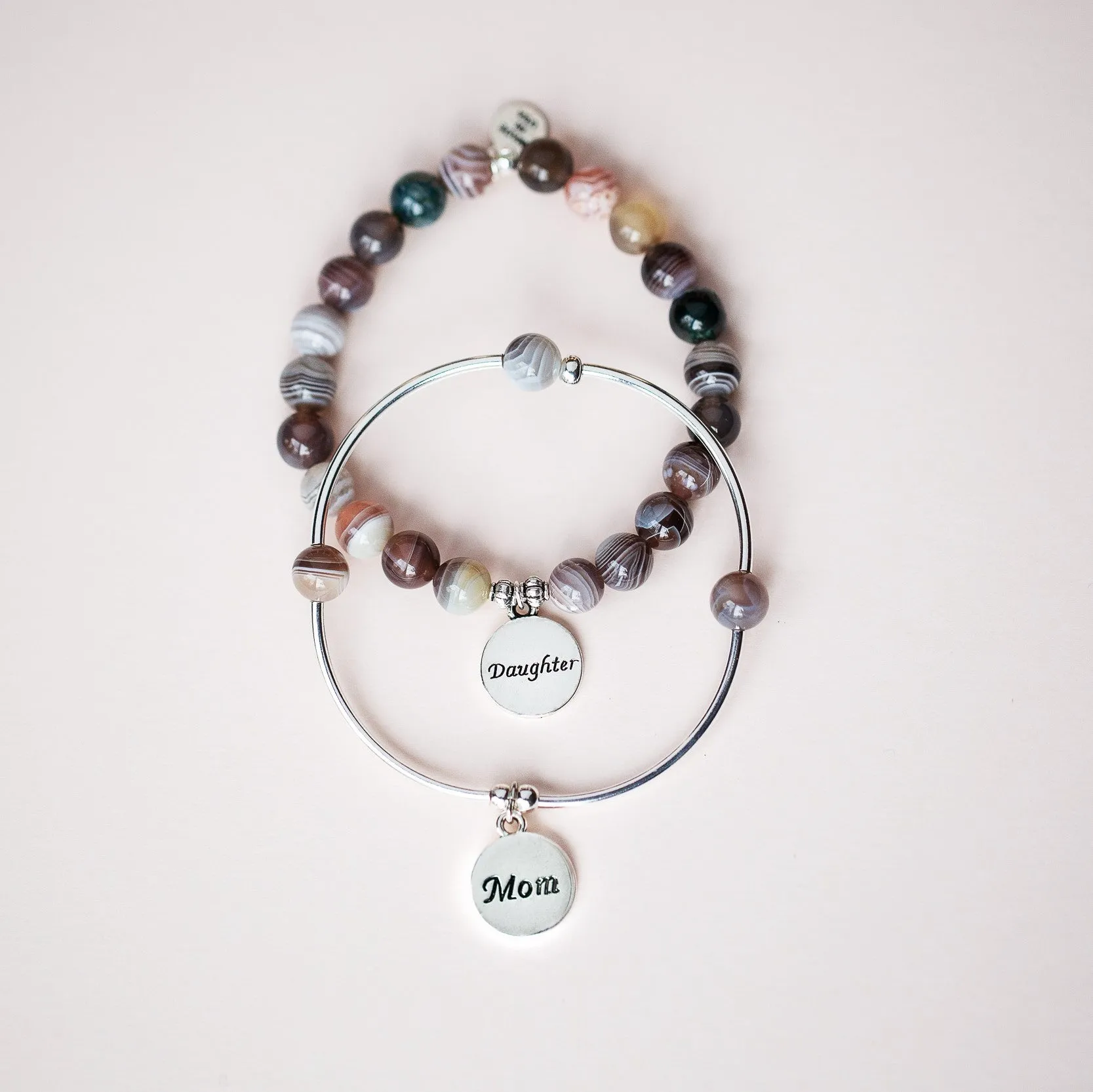 Sister | Stone Beaded Charm Bracelet | Rose Quartz