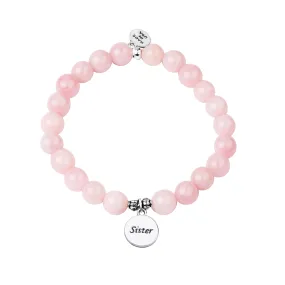 Sister | Stone Beaded Charm Bracelet | Rose Quartz