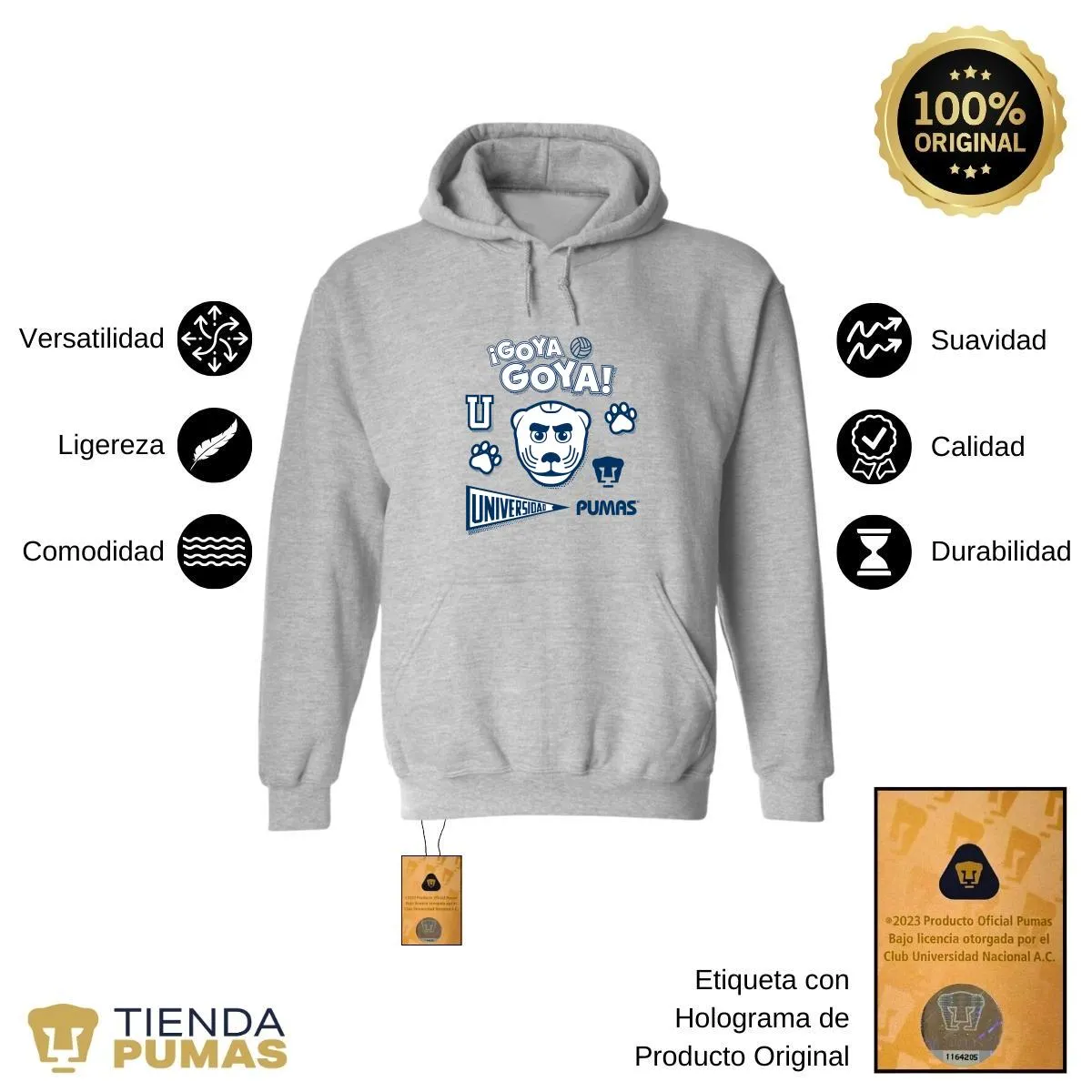 Sudadera Hombre Hoodie  Pumas UNAM Goya Universidad