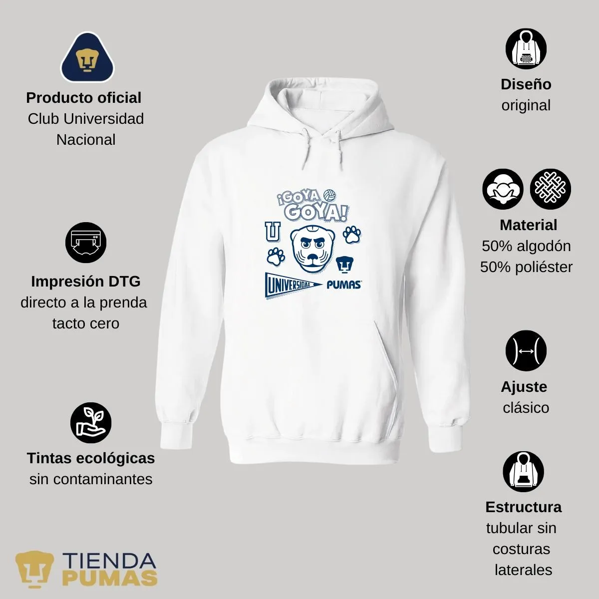 Sudadera Hombre Hoodie  Pumas UNAM Goya Universidad