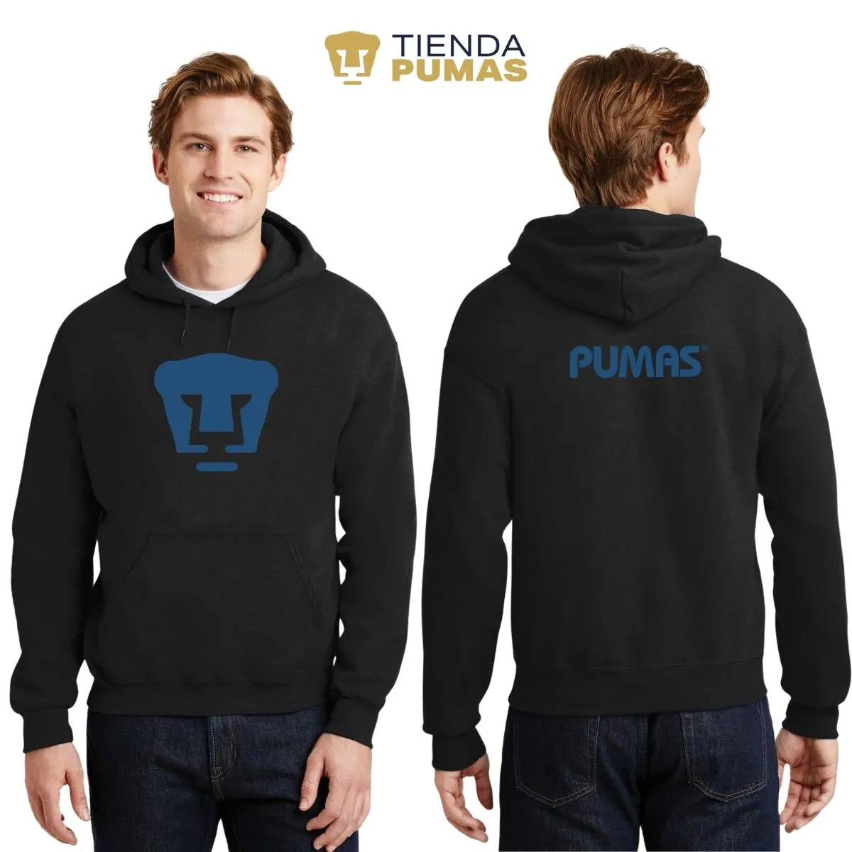 Sudadera Hombre Hoodie Pumas UNAM Logo Azul Vinil