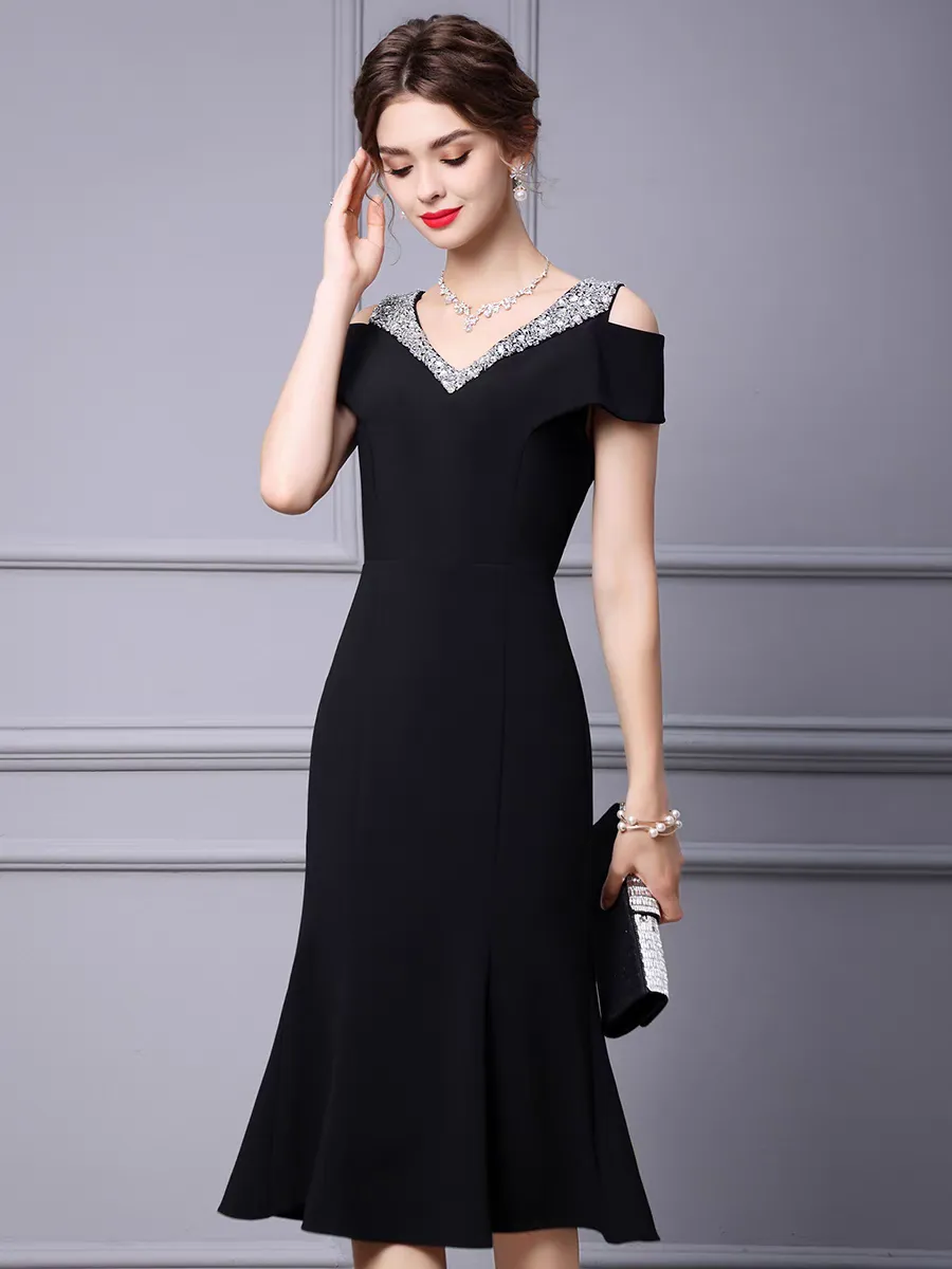 The Lexis Black Midi Off Shoulder Dress