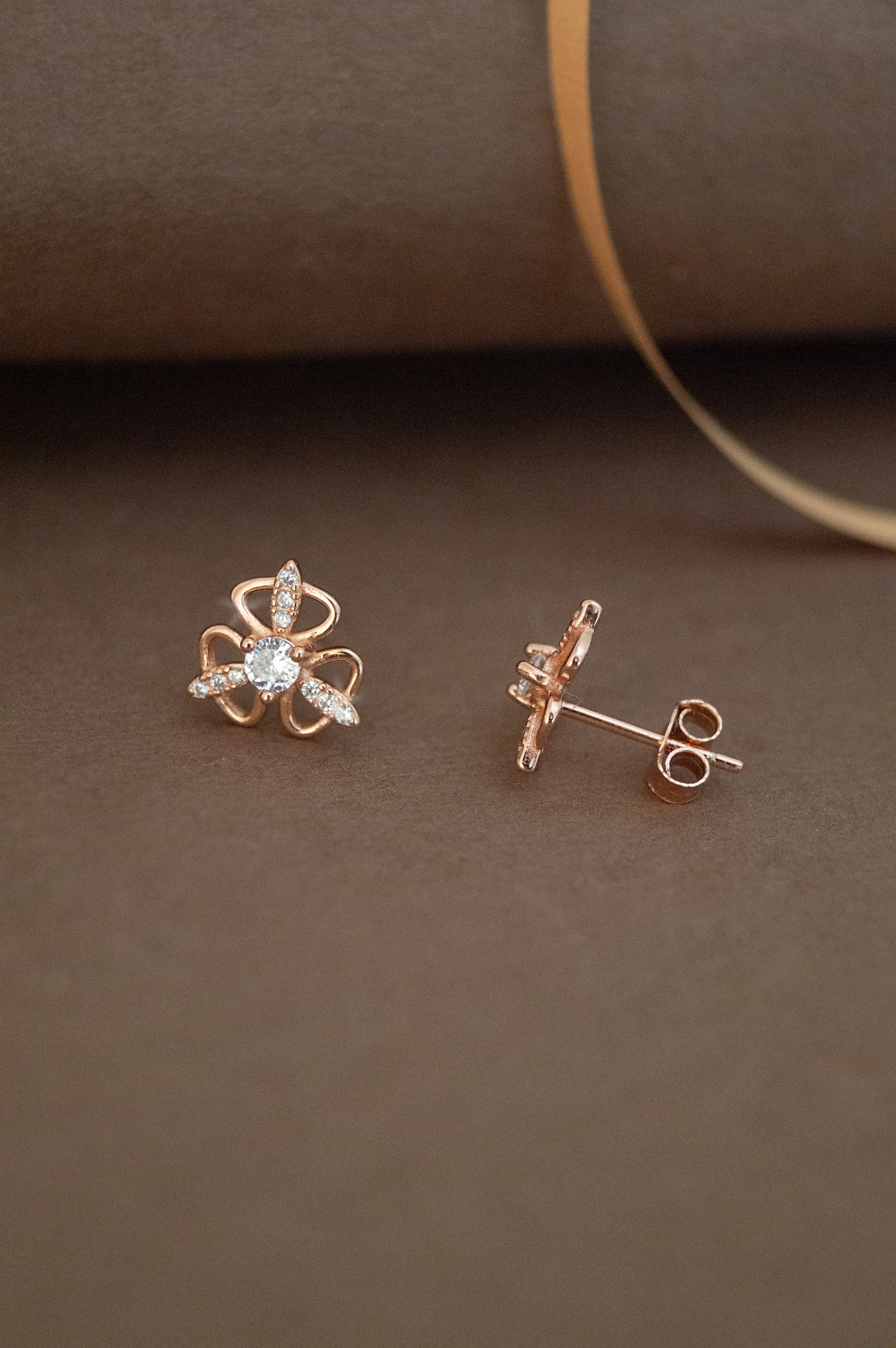 Three Way Glam Rose Gold Plated Sterling Silver Stud Earrings