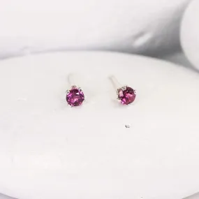 Tiny Silver Rhodolite Garnet Studs