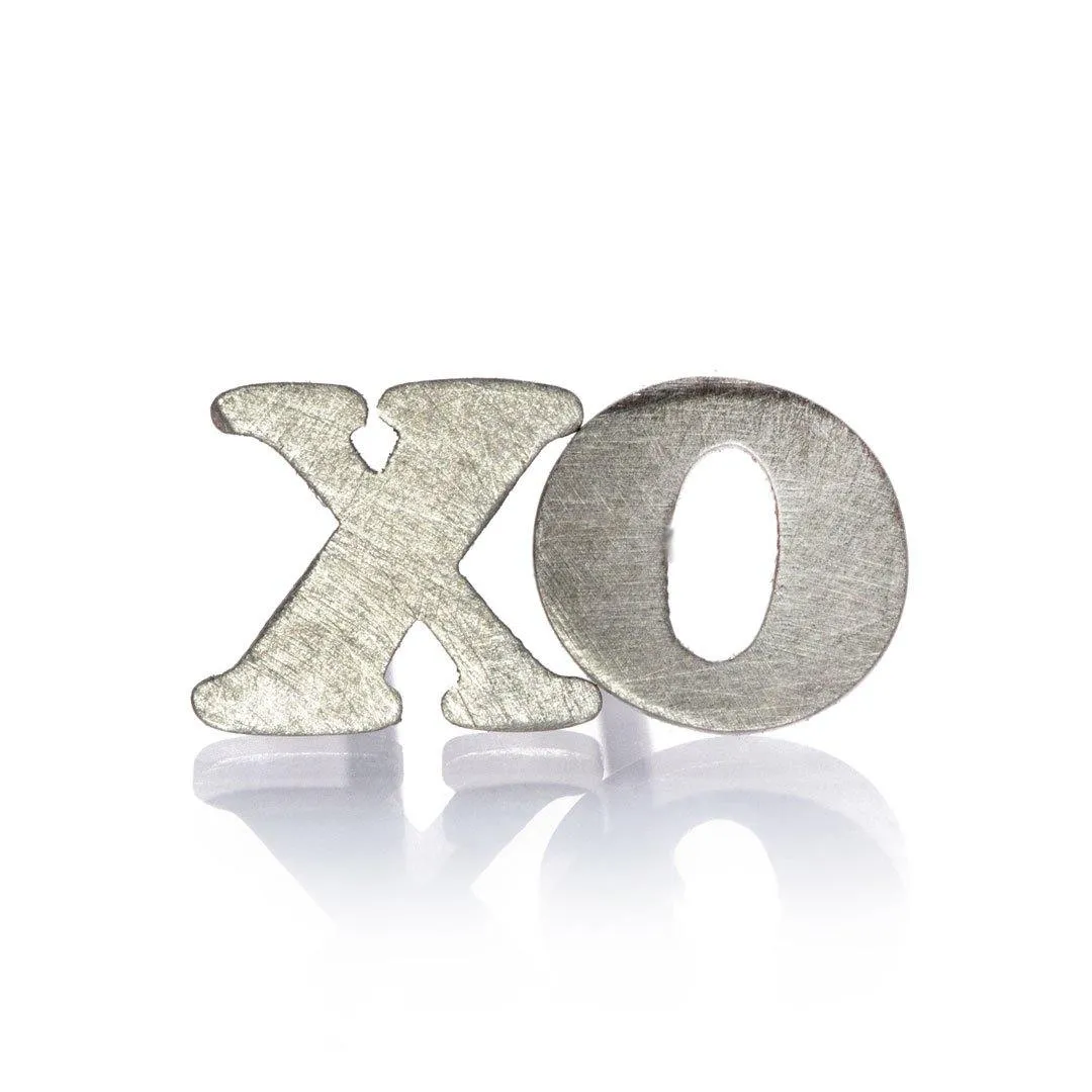 Tiny XO Hugs & Kisses 14k White Gold Stud Earrings, Ready to Ship