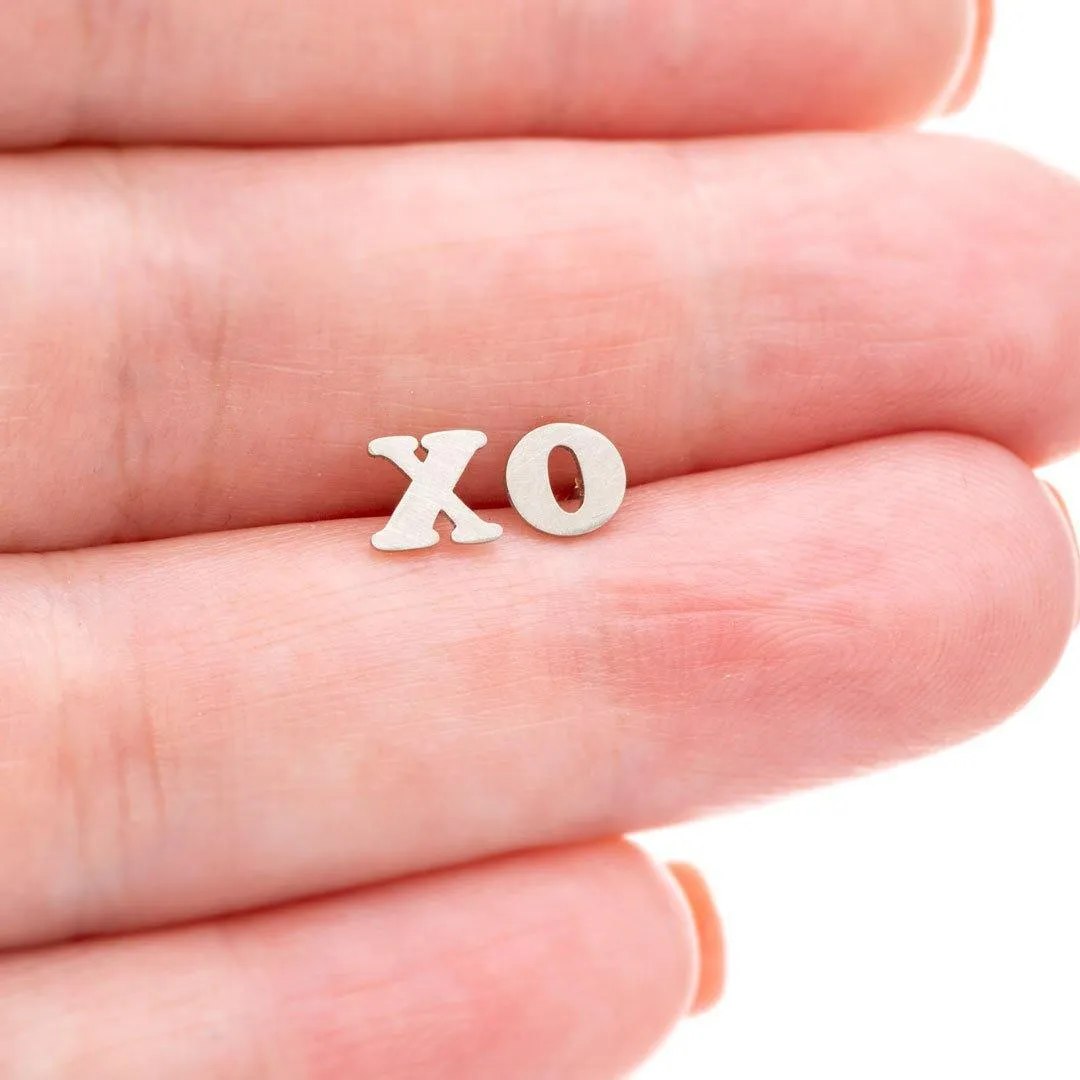 Tiny XO Hugs & Kisses 14k White Gold Stud Earrings, Ready to Ship