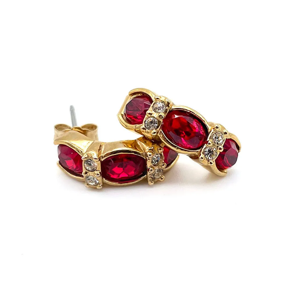 【USA輸入】ヴィンテージ ROMAN ガーネットレッド ビジュー ピアス/Vintage ROMAN Garnet Red Bijou Post Earrings