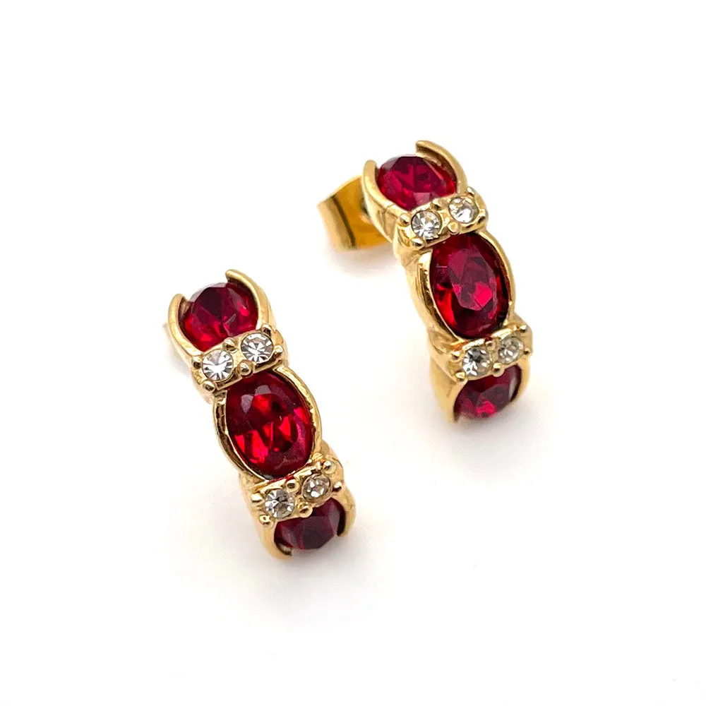 【USA輸入】ヴィンテージ ROMAN ガーネットレッド ビジュー ピアス/Vintage ROMAN Garnet Red Bijou Post Earrings