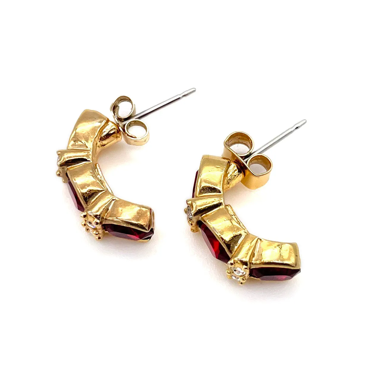 【USA輸入】ヴィンテージ ROMAN ガーネットレッド ビジュー ピアス/Vintage ROMAN Garnet Red Bijou Post Earrings