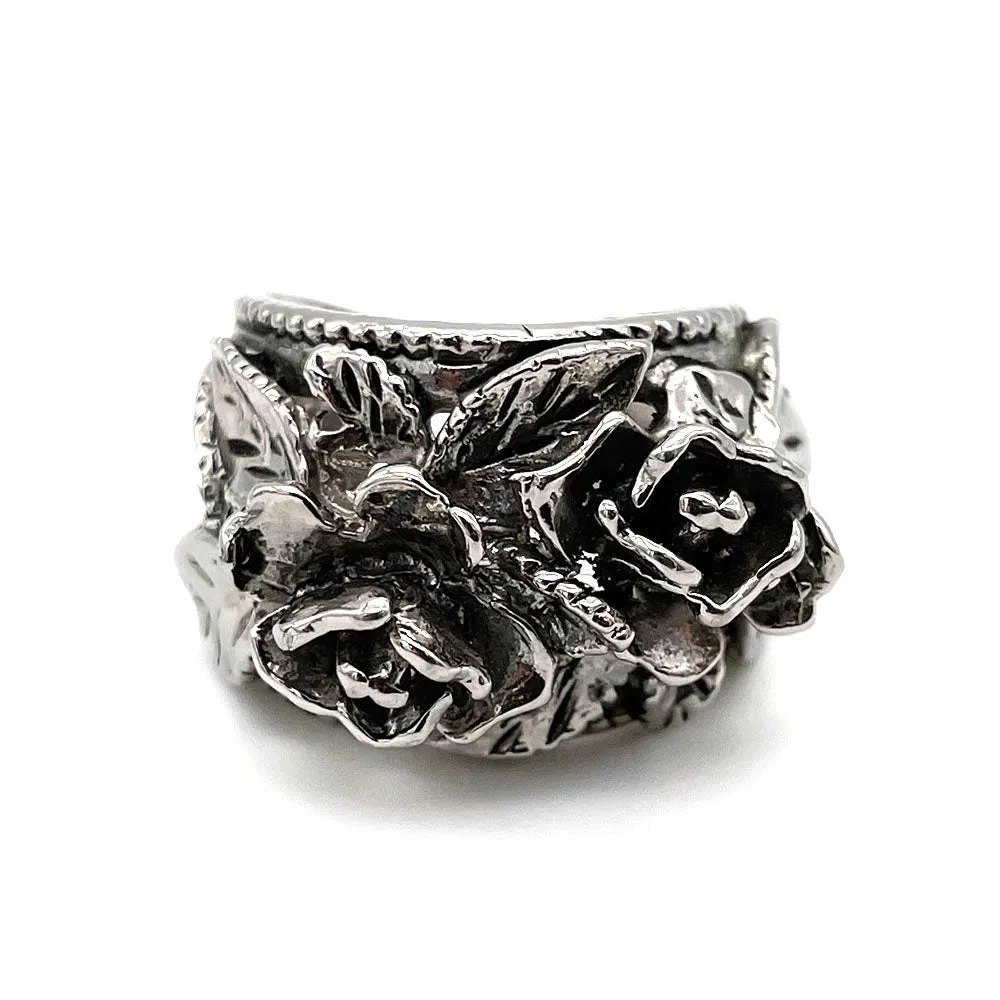 【USA輸入】ヴィンテージ シルバートーン ローズ リング/Vintage Silver Rose Ring