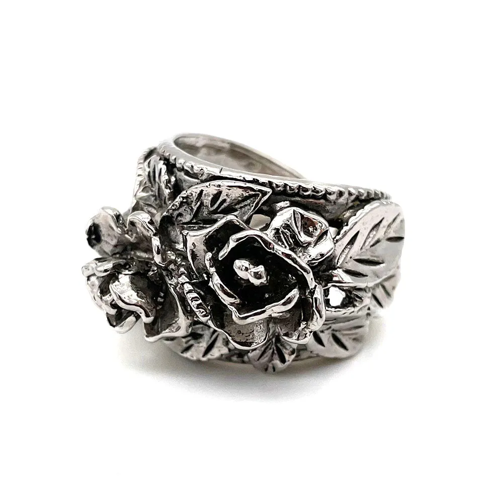 【USA輸入】ヴィンテージ シルバートーン ローズ リング/Vintage Silver Rose Ring