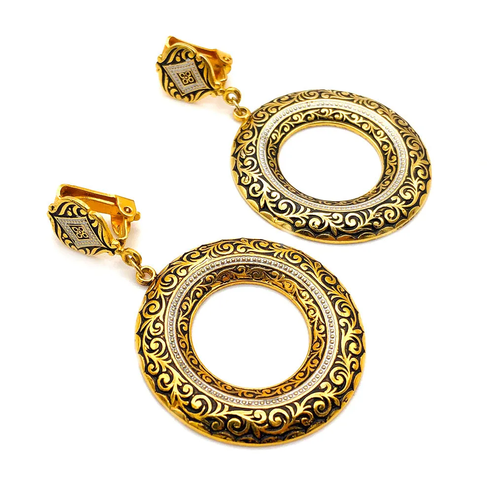 【USA輸入】ヴィンテージ ダマシン サークル イヤリング/Vintage Damascene Circle Clip On Earrings