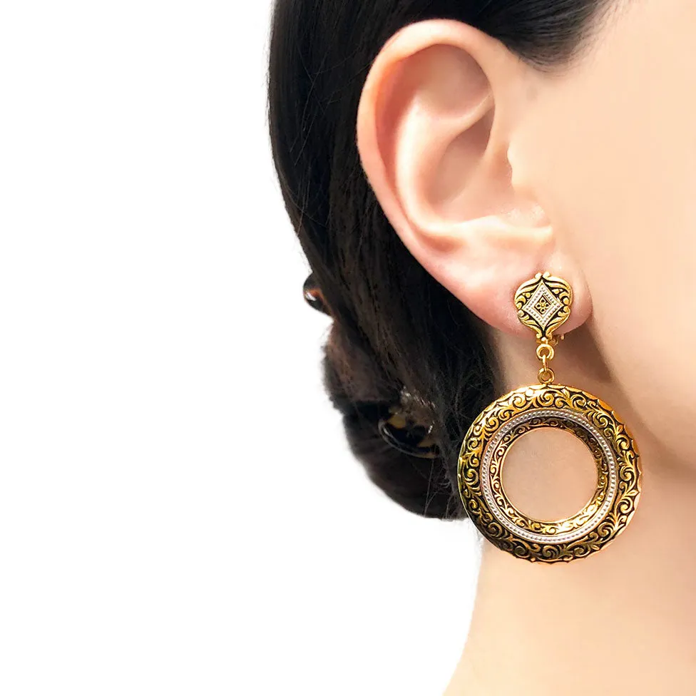 【USA輸入】ヴィンテージ ダマシン サークル イヤリング/Vintage Damascene Circle Clip On Earrings