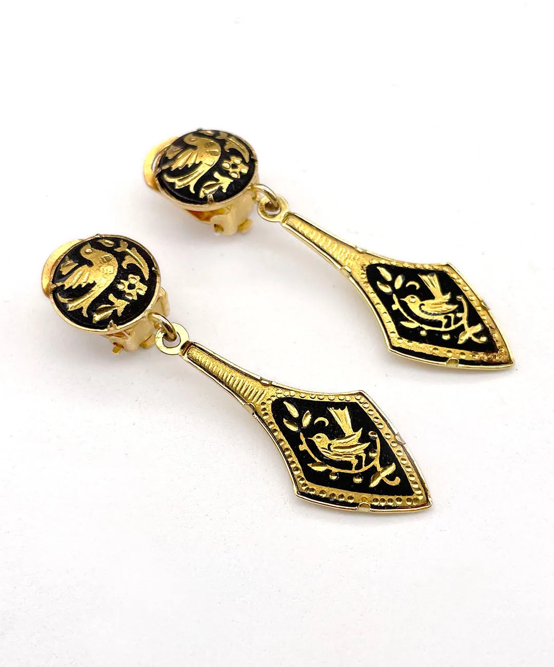 【USA輸入】ヴィンテージ  ダマシン バード イヤリング/Vintage Damascene Bird Clip On Earrings