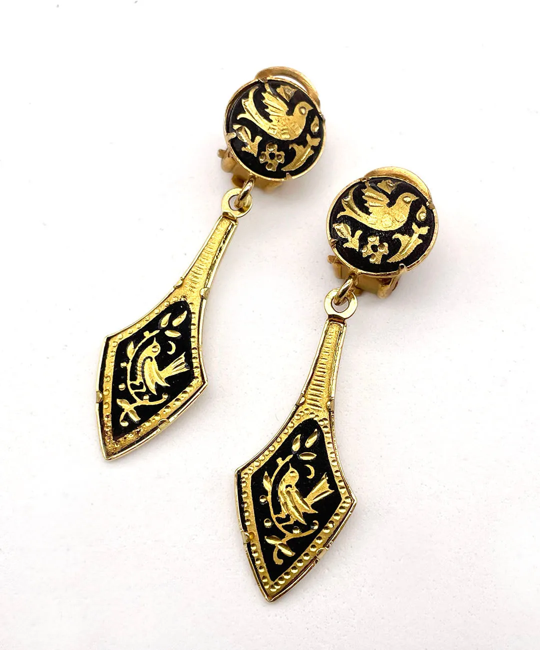 【USA輸入】ヴィンテージ  ダマシン バード イヤリング/Vintage Damascene Bird Clip On Earrings