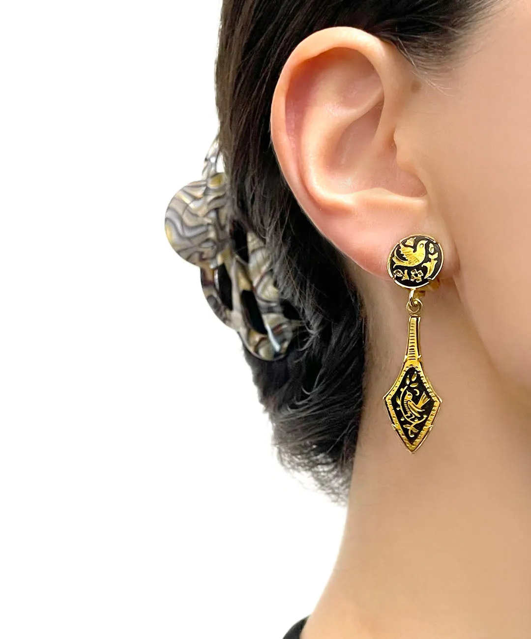 【USA輸入】ヴィンテージ  ダマシン バード イヤリング/Vintage Damascene Bird Clip On Earrings