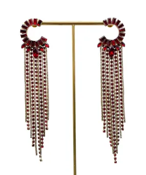 【USA輸入】ヴィンテージ レッド ビジュー ロングチェーン ピアス/Vintage Red Bijou Long Chain Post Earrings