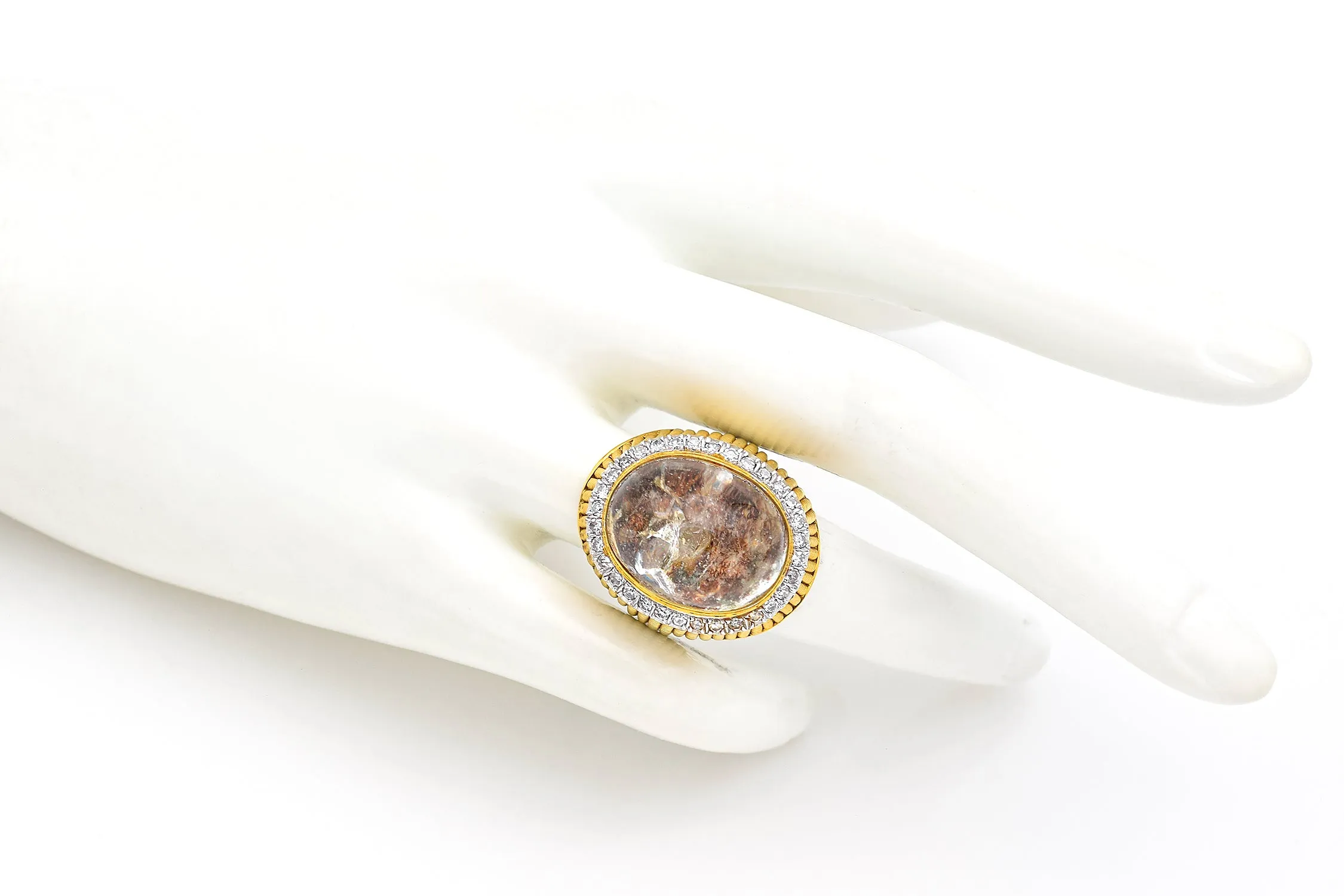 Vintage 14K Gold 28.11 Ct Quartz & 0.48TCW Diamond Oval Cocktail Ring